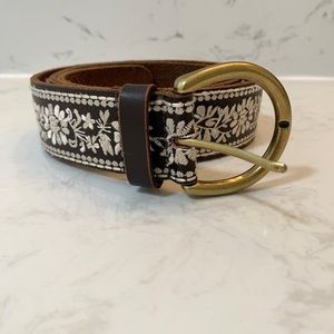 Belt by Lucky Brand, Size S, Brown With Embroidered Floral White